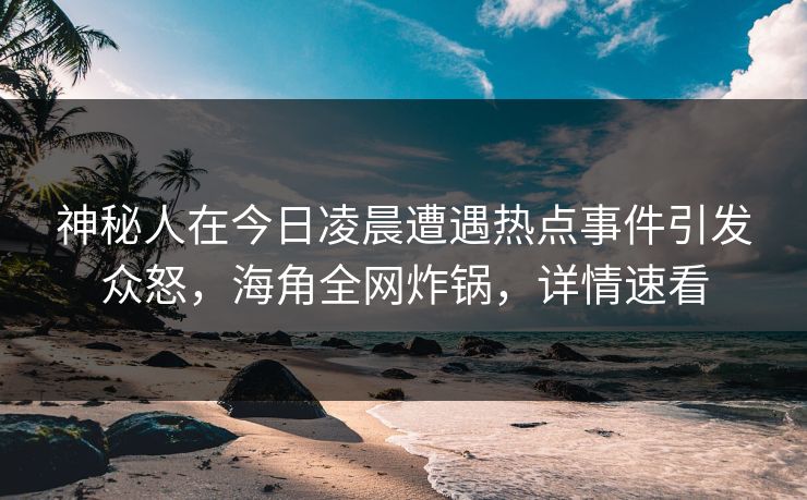 神秘人在今日凌晨遭遇热点事件引发众怒，海角全网炸锅，详情速看