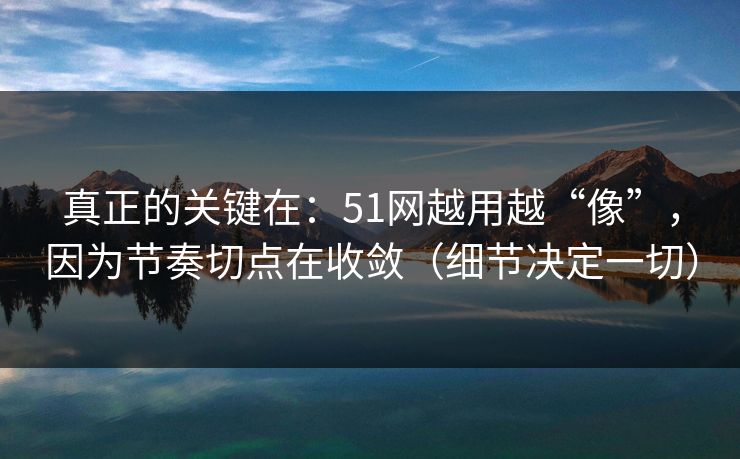 真正的关键在：51网越用越“像”，因为节奏切点在收敛（细节决定一切）