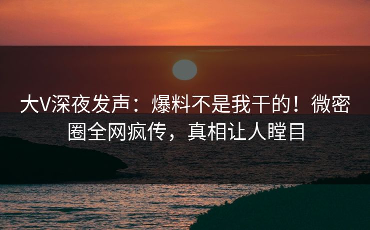 大V深夜发声：爆料不是我干的！微密圈全网疯传，真相让人瞠目