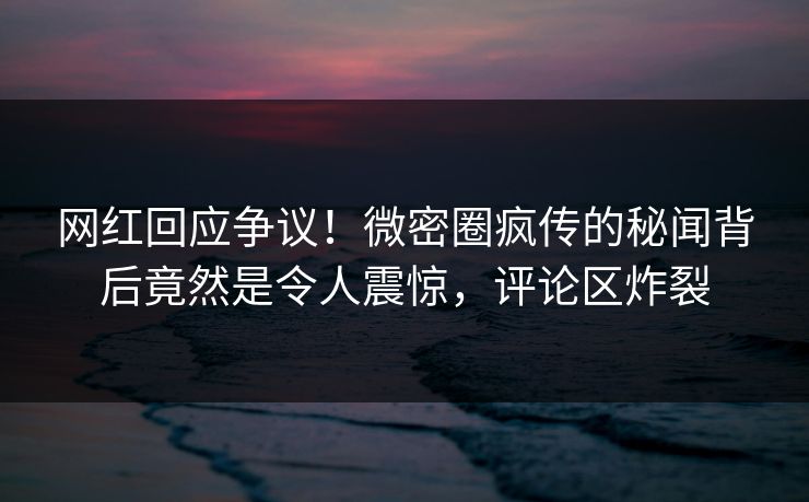 网红回应争议！微密圈疯传的秘闻背后竟然是令人震惊，评论区炸裂