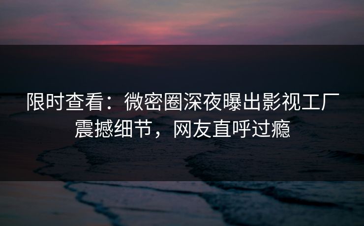 限时查看：微密圈深夜曝出影视工厂震撼细节，网友直呼过瘾