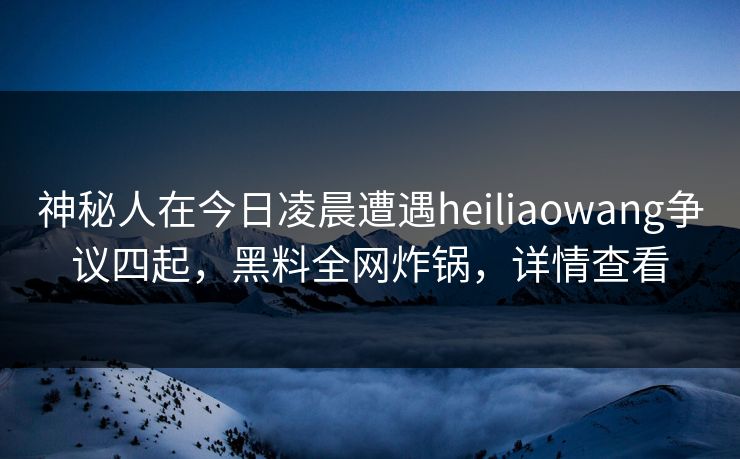 神秘人在今日凌晨遭遇heiliaowang争议四起，黑料全网炸锅，详情查看